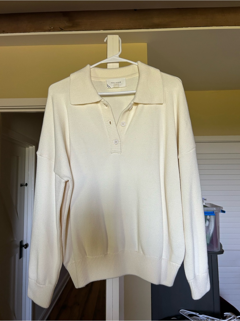 Cream Polo-Style Knit Sweater - Women's